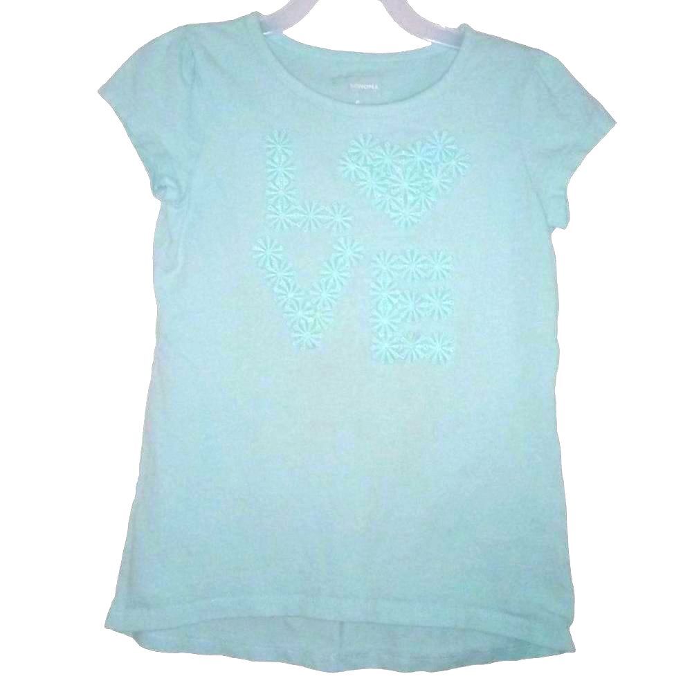 Sonoma Girls Size 6 Pastel Mint Green Cotton “Love” Floral Graphic T‑Shirt